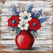 10" x 10" Patriotic Flowers in Red Vase Sign TTE-182