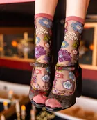 Dark Florals | Black Sheer Crew Sock