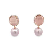 Pink Pearl Earrings and Pink Cabachon Rose Quartz