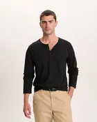 Classic Jersey Long Sleeve Henley - Black