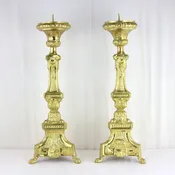 Pair Ormolu Repousse Altar Candle Sticks Pricket 18th Century French Gilt Dore Lee Dowdy Antiques