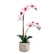 21 Inch Faux Orchid Flower in Rustic Pot, White and Pink