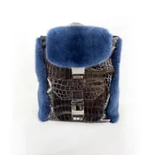 Blue Mink with Brown Crocodile Backpack
