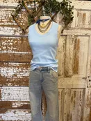 Baby Blue Crochet Lace-Trim Tank Top