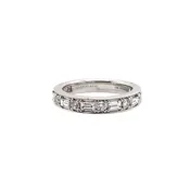 14k White Gold Baguette and Round Milgrain Three Quarter Band