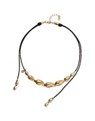 Collier en cuir aux gouttes dorées entrelacées