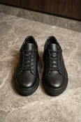 All-Black Pebbled Leather Lace Up Sneakers