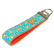 Aqua and Orange Flowers Personalized Key Fob