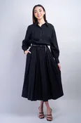 Black Classic Long Sleeve Midi Shirt Dress