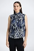 Allie Sleeveless Bow Blouse - Denim Blue Multi