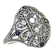 4.5mm Semi Mount / Sapphire Filigree Ring / White Topaz - Sterling Silver