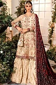 Beads Embroidered Organza Cream Beige Bridal Gharara Salwar Suit