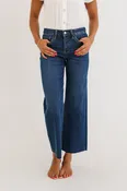 Nellie High Rise Raw Hem Wide Leg Cropped Jeans Dark Wash