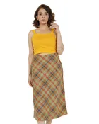 Black Watch Beige Plaid Midi Skirt