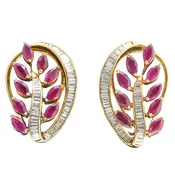 18K Yellow Gold Ruby and Diamond Earrings