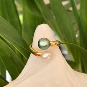 2 Pearl Yin Yang Adjustable Ring