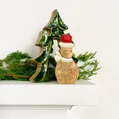 Green Enamel Wooden Tree and Snowman Holiday Décor