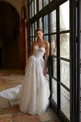 Basque-Waist Lace A-Line Wedding Dress With Detachable Bodysuit