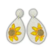 Beaded Sunflower Teardrop Earrings