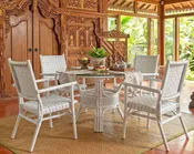 5 Piece Rattan Dining Set With Leather Strapped Chairs & 42" Round Dining Table Riviera Style, White