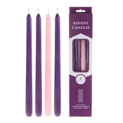 12 inch Unscented Advent taper Candles, Set of 4 (Three Purple, One Rose)