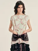 Boxy Peplum Sequin Bow Detail Top