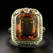 Art Deco Madeira Citrine and Natural Pearl Ring