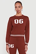 06 Graphic Varsity Stripe Long Sleeve Crew Neck Sweater