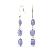 14K Gold 3 Long Oval Garnet Turquoise Tanzanite Dangling Earrings Fish Hook