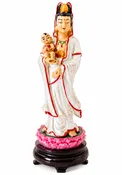 (A2) Guan Yin Mother & Child Lotus Blessing Statue