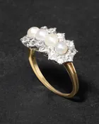 Antique 1900s 18k Gold with Natural Pearl & Rose Cut Diamond Cluster Ring
