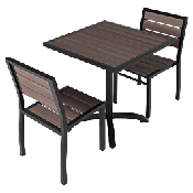 Black Aluminum & Dark Walnut Teak Patio Dining Set