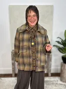 2 Pocket Exposed Seam Jacket, Mustard Grey Faded Plaid