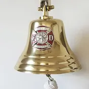 7 Inch Diameter Polished Brass Wall Bell With Fire Medallion