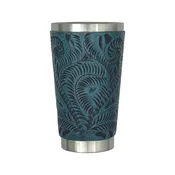American West at Home Insulated Stainless‑Steel Cup Wrapped in Hand‑Tooled Leather — 3.75" x 6.5"