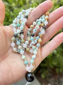 Divine Intuition Mala, Amazonite + Rose Quartz 108 Bead Handmade + Knotted Mala
