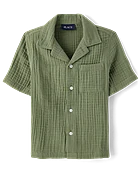 Boys Gauze Button Up Shirt - Green