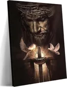 Framed Canvas Wall Art Jesus Christ Cross and Doves