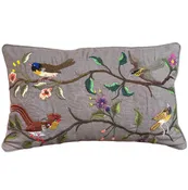 Embroidered Bird Lumbar Pillow Grey Guatemala (12 x 20)