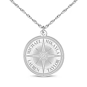 Diamond Accent Engravable Compass Necklace Sterling Silver 18"