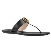 *Gucci Lifford Double GG Marmont Logo Leather T-Strap Thong Flat Sandals w/Box, Size 40