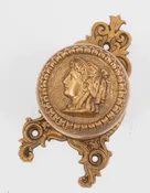 1870s gold wash mccc/re figural bronze doorknob and backplate
