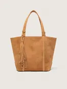 24/7 Bag East West aus kamelbraunem Rauleder mit Fransen