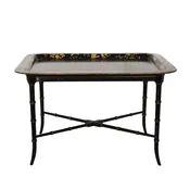 English Victorian Rectangular Black &amp;amp; Gold Tole Tray Table Top on Later Faux Bamboo Base, Circa 1890