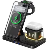 15W Multifunctional Wireless Charging Pad Fast Qi Charger for Phone, Watch & Earbuds, With Alarm‑Clock Stand