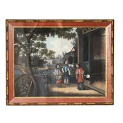 Chinese Export Oil on Canvas of Court Scene