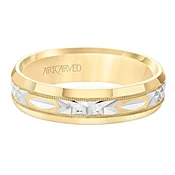 ArtCarved Men's Diamond Cut Two-Tone Bevel Edge 14k Gold Comfort Fit Wedding Ring 6mm