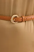 Athena Leather Belt with Twisted Gold Buckle - Camel