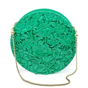 Green Large Poppies Wood Circle Bag | Hand-Carved Heirloom by Blumera