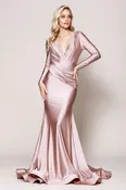 Amelia Couture 381 Lycra Deep V-neck Long Sleeve Long Dress